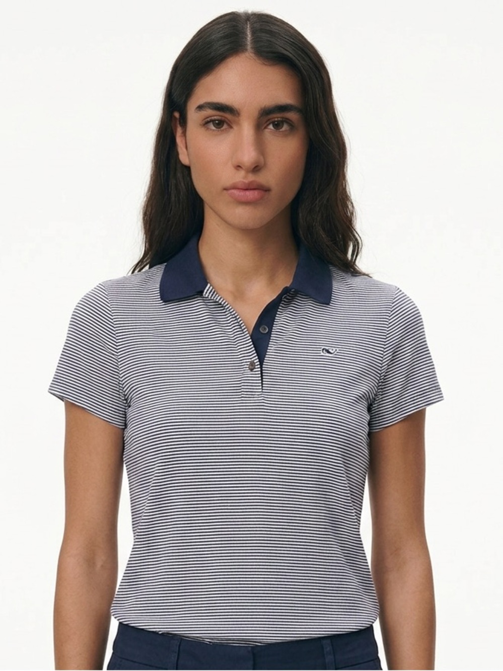 VINEYARD VINES | Striped Performance Polo Short Sleeve Top Navy Blue White XS